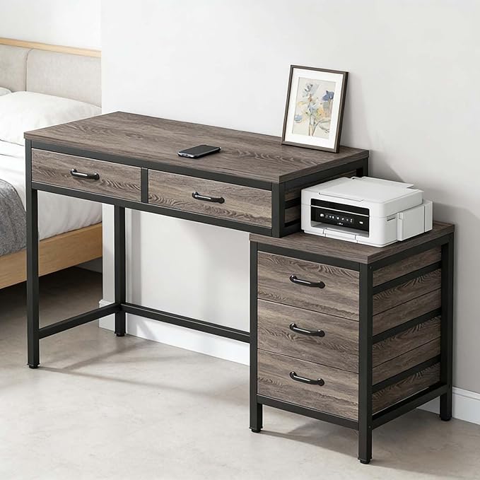 Computer Desk with Adjustable Position Drawers Gray Gaming Desk with Storage Compact Home Office Desks Vanity Desks Without Mirror for Bedroom/Study Writing