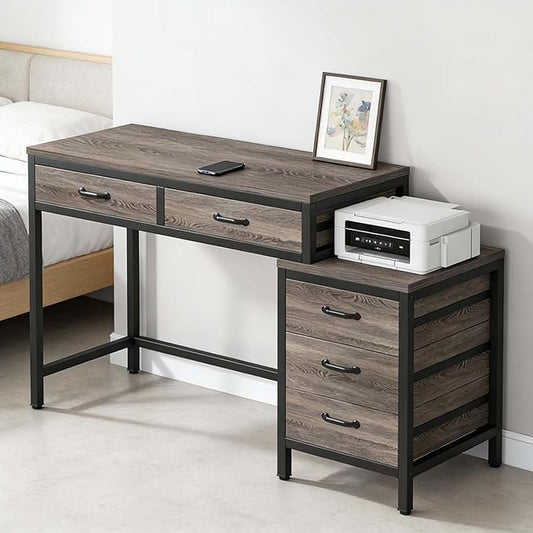 Computer Desk with Adjustable Position Drawers Gray Gaming Desk with Storage Compact Home Office Desks Vanity Desks Without Mirror for Bedroom/Study Writing