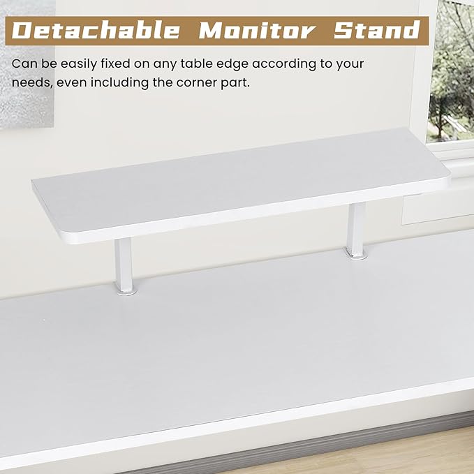 BLKMTY L Shaped Gaming Desk Computer Desk Corner Desks Wood Gaming Table PC Table with Monitor Stand for Home Office Dorm Sturdy Writing Workstation Carbon Fiber Surface 50-Inch White