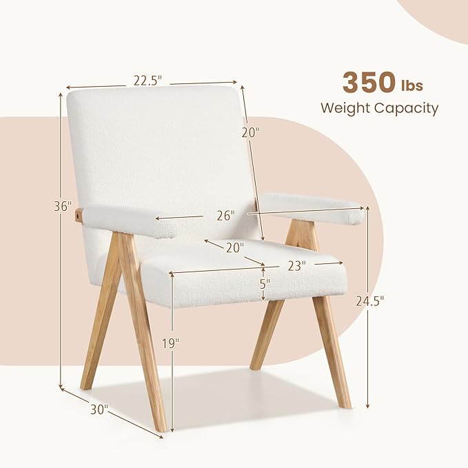 GOFLAME Mid-Century Modern Accent Chair Set of 2 Sherpa Fabric Armchair with Solid Rubberwood Frame Padded Seat &amp Armrests Upholstered Reading Chair Leisure Chair for Living Room Bedroom