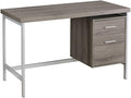 Pemberly Row 48 Metal Computer Desk Dark Taupe Finish Stylish Silver Legs Large Paneled Surface Storage Drawer and File Drawer Contemporary Home Office Desk