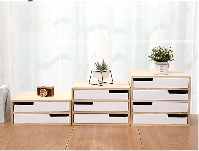 Aimeryup Storage Box File Cabinet 2-tier/3-tier/4-tier Wooden Desktop Clip with Drawer Desk Cabinet Study Office(Size:35X26X16CMColor:A)