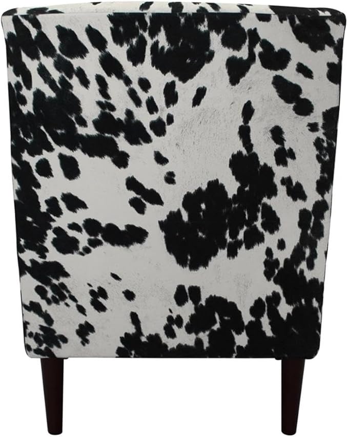 Pemberly Row Fabric Rolled Arm Lounge Chair Cowhide Black Upholstery 17.5 Seat Height Durable Construction Farmhouse or Modern Accent Chair for Living Room or Bedroom Use