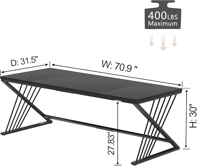 FOLUBAN 70.9 Black Computer Desk Modern Home Office Desk Large Gaming Workstation Executive Desk with Z-Shaped Legs 2 Person Large Study Writing Table for Bedroom
