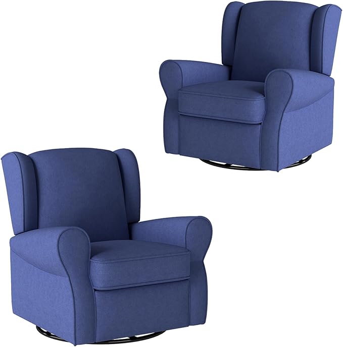 Bonzy Home Swivel Rocker Accent Chair Nursery Glider Rocking Armchair for Adults Single Sofa with Overstuffed Backrest for Living Room BedroomNurseryNavy Blue