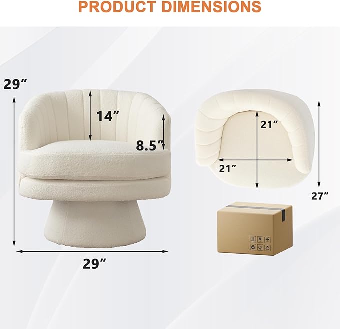 ANJ Swivel Accent Chair Modern Cozy Lambswool Accent Chair Comfy Round Armchiars 360 Degree Swivel Barrel Chairs for Living Room Bedroom Office Beige
