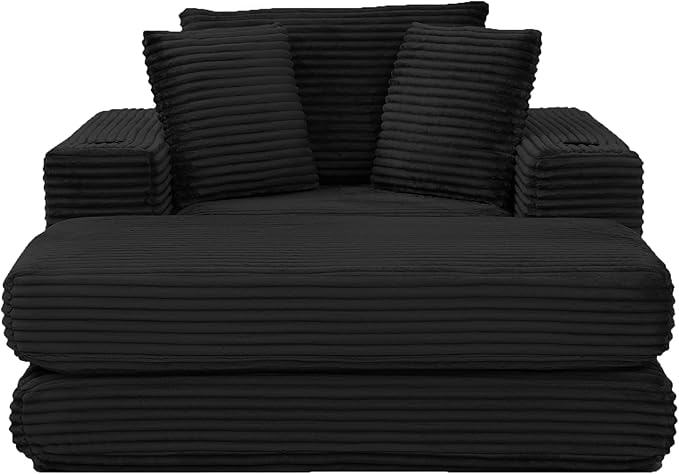 KEIKI 52.4 Oversized Boneless Chaise Lounge Chair with Ottoman Modular 3-in-1 Sofa Bed for Reading Sleeper Couch Chairs for Living Room Black