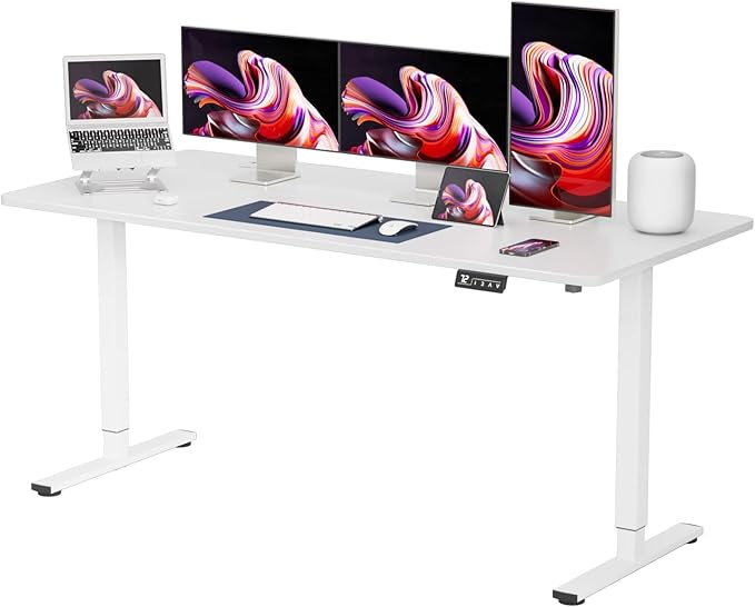 YESHOMY Height Adjustable Electric Standing Desk 63 inch Computer Table Home Office Workstation 63in White Leg/White Top
