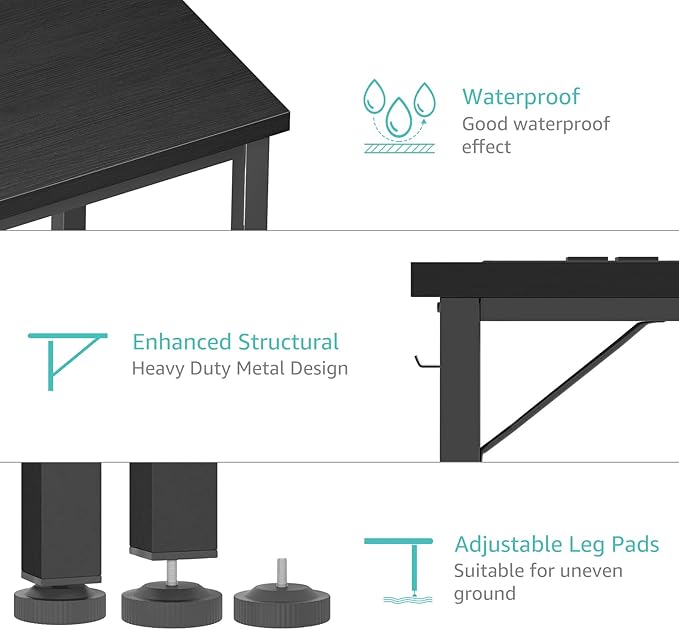 Lufeiya 39 inch Computer Desk with Power Outlet 40 inch Teen Study Table Home Office Work Writing Desks with Charging Station Outlets Built in Black