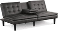 Furniture of America Fallein Modern Contemporary Wood 71.5-inch Futon Sofa Bed with Drop-Down Table Cup Holders USB-A Charger Biscuit Tufting for Bedroom Guest Room Gray