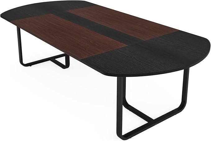 Tribesigns 70.86'' Modern Oval Executive Computer Desk with Two-Tone Finish Splicing Board Large Double Desk for Workstation Curved Home Office Desks for 2 Person (Walnut+Black)
