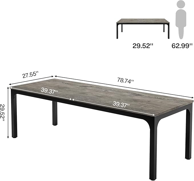 Tribesigns 78.7 Inches Extra Long Computer Desk 2 Person Desk Double Long Desk Workstaion for Home Office (Gray+Black)