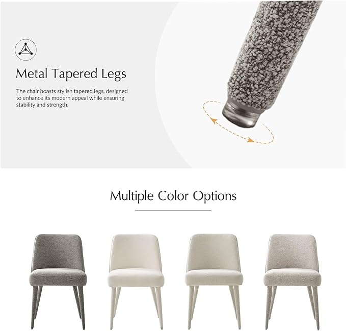 HULALA HOME Modern Dining Chairs Set of 2Gray Fully Chenille Upholstered Dining Room Chairs Set with Foot Peg Solid Wood Frame Armless Kitchen Accent Chairs for Living Room Bedroom Reception