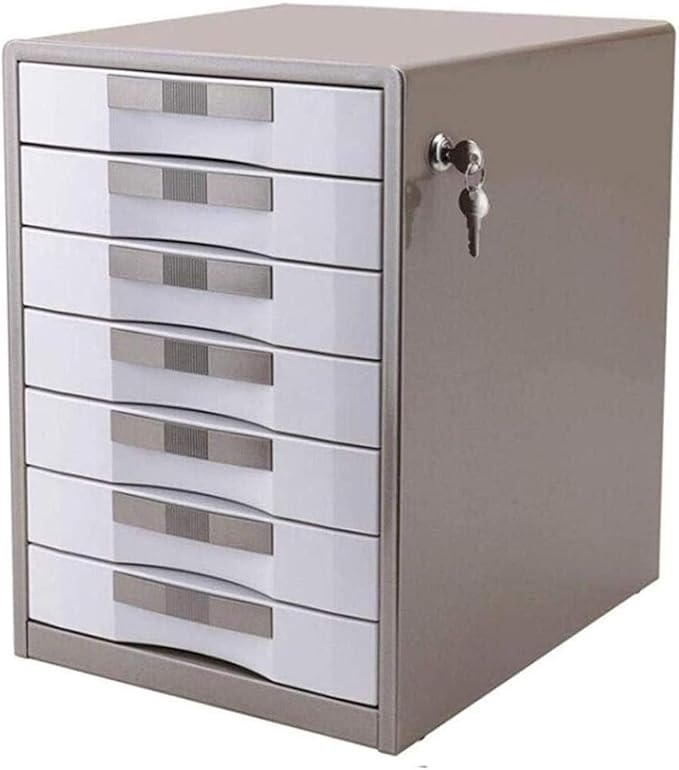Home Seven Layer Metal Desktop File Cabinet with Lock Data Cabinet Drawer Storage Cabinet (Gold 30x35x41cm)