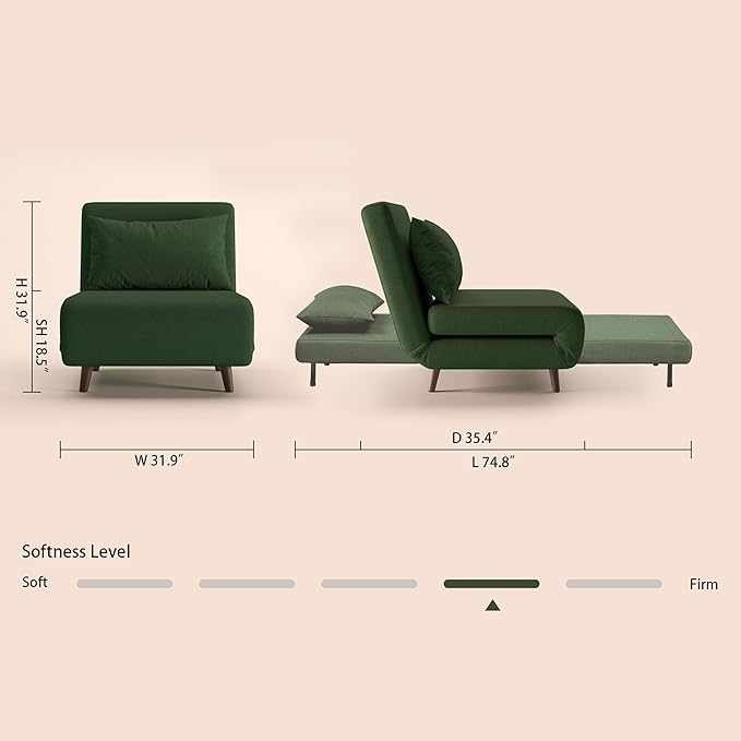 Convertible Sleeper Chair 3 in 1 Folding Single Chair Sleep Turns into Bed Sofa Bed for Adults Foldable Twin Chaise Lounge for Living Room Bedroom Sturdy Wood Frame and Easy Assembly