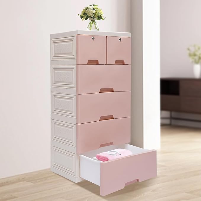 6 Drawers Mobile File Cabinet Under Desk Storage Organization with Four Wheels40.2x19.7x13.7in Small Desk Mobile Pedestal Filing Cabinet5-LayerTop-Layer Locks
