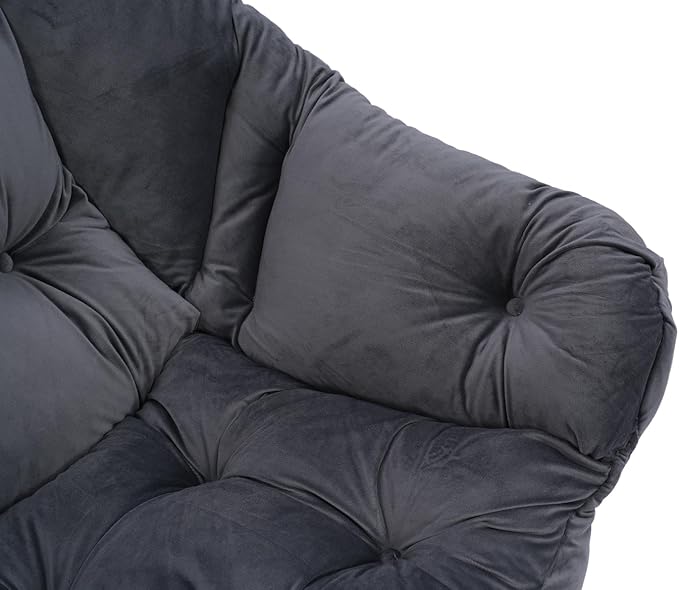 Living Room Chairs Modern Cotton Fabric Lazy Chair Accent Contemporary Lounge Chair Single Steel e Leisure Sofa Chair with Armrests and A Side Pocket (Dark Gray)with Ottomanwith footrest