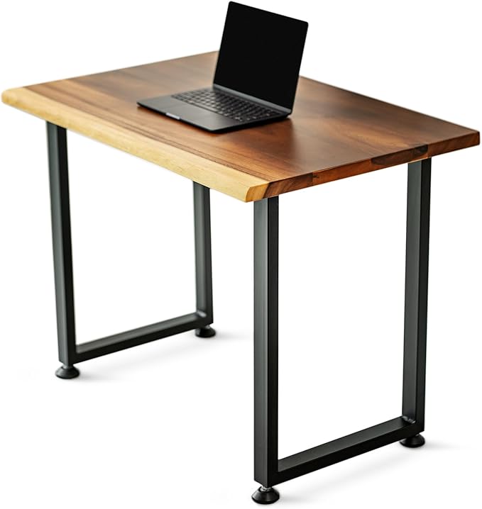 Small Solid Walnut Wood Computer Desk – 38” x 25” Live Edge Wooden Home Office Desk with Sturdy Metal Legs – Handmade Real Wood Table for Work Study or Gaming