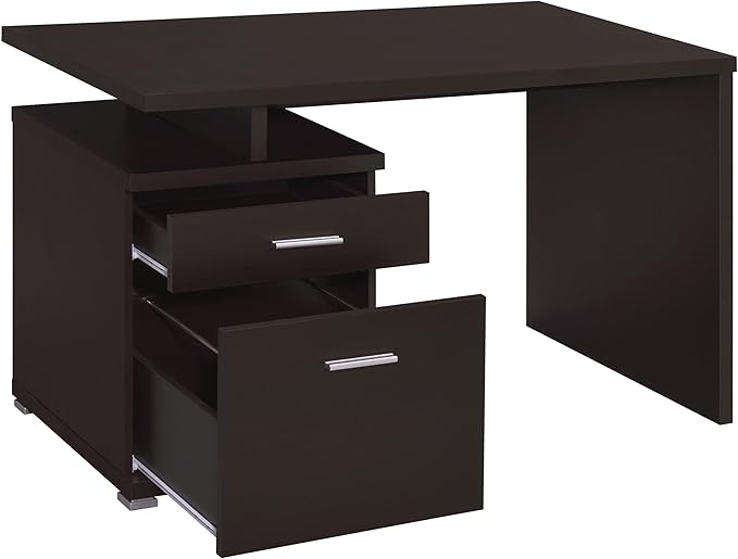 Coaster Home Furnishings - Irving - Engineered Wood - 47-Inch 2-Drawer Computer Desk with File Cabinet Rectangular Desk with Smooth Top and Plastic Glides - Home Office - Cappuccino - 800109