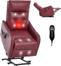 Small Power Lift Chair Recliner for Elderly Petite Power Recliner Chair with Massage and Heat | USB | High Back | Push Button | Side Pockets Liviing Room Easy Assembly (PU Leather Wine Red)
