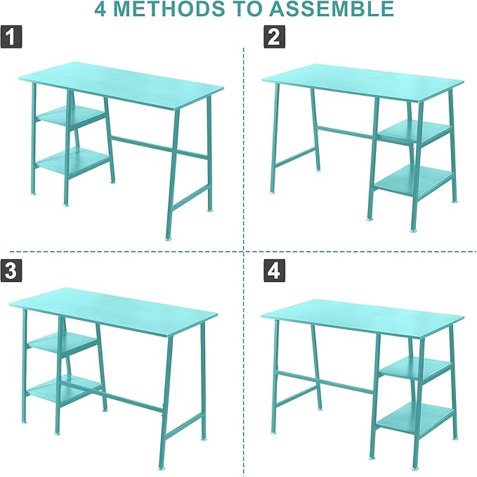 VECELO 43 Inch Computer Desk Writing Study Work Office Table Modern Desk with Shelves Wooden Desk for Home BedroomBlue Desk