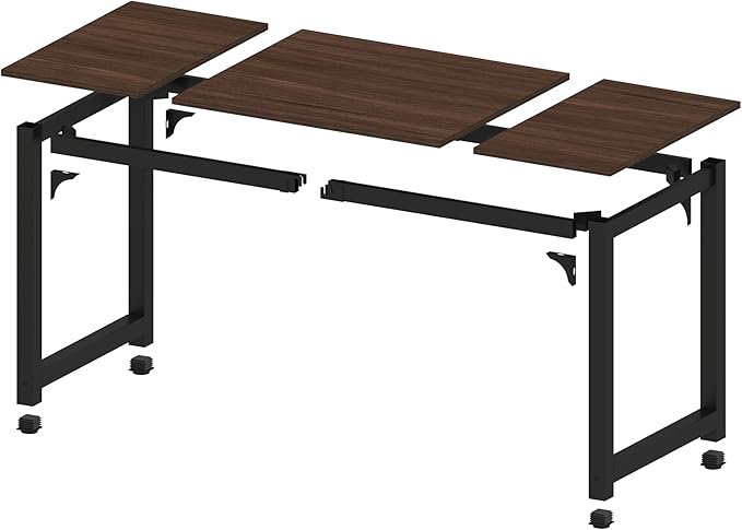 NSdirect Large Office Desk for Home Office Large 63” Computer Desk Table Wide Writing Study Desk for 2 Person Metal Sturdy Frame Thicker Steel Legs Black Chocolate