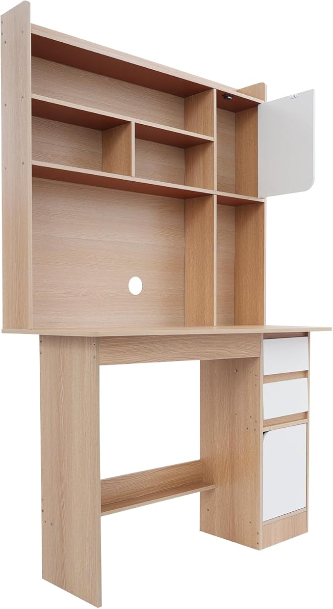 Modern Computer Desk Contemporary Rectangular Credenza Desk Home Storage Table Wood Computer Desk with Storage Drawers and Shelves