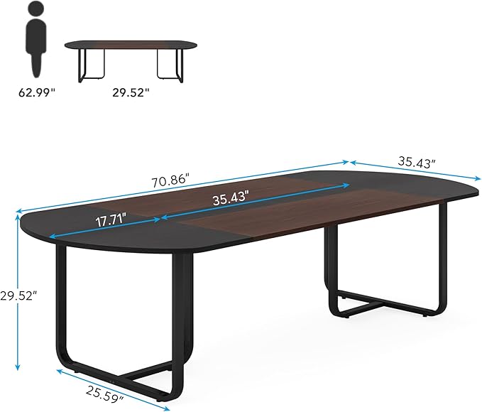 Tribesigns 70.86'' Modern Oval Executive Computer Desk with Two-Tone Finish Splicing Board Large Double Desk for Workstation Curved Home Office Desks for 2 Person (Walnut+Black)