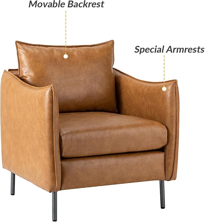 HULALA HOME PU Leather Vintage Armchair Mid Century Accent Chair Club Chairs Set of 2 Arm Chair for Living Room/Office/Bedroom/Study Camel