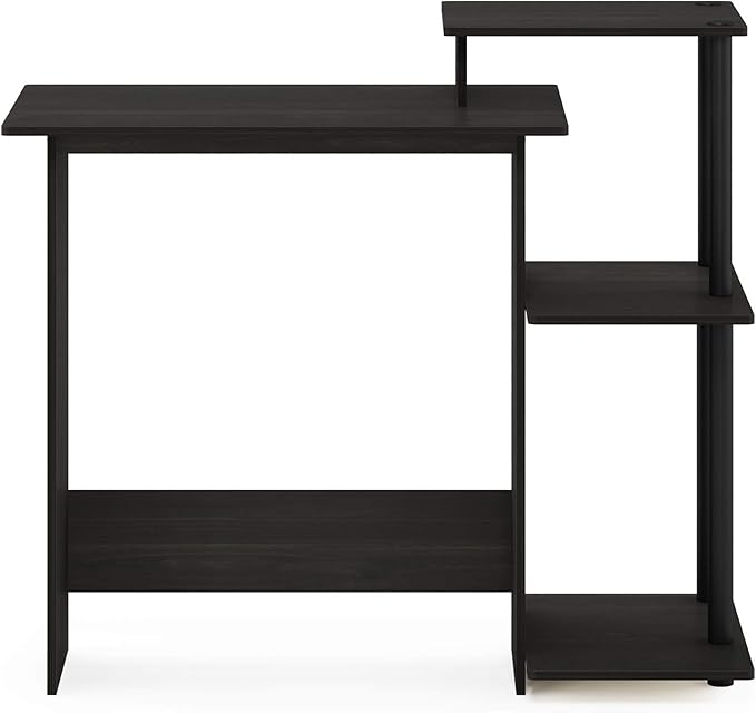 Furinno EFFICIENT Desk 28.6 Wide Gaming Desk with 3 Open Side Shelves Laptop Notebook Computer Desk Office Desk for Home Office Study Room Dorm Bedroom Dark Espresso