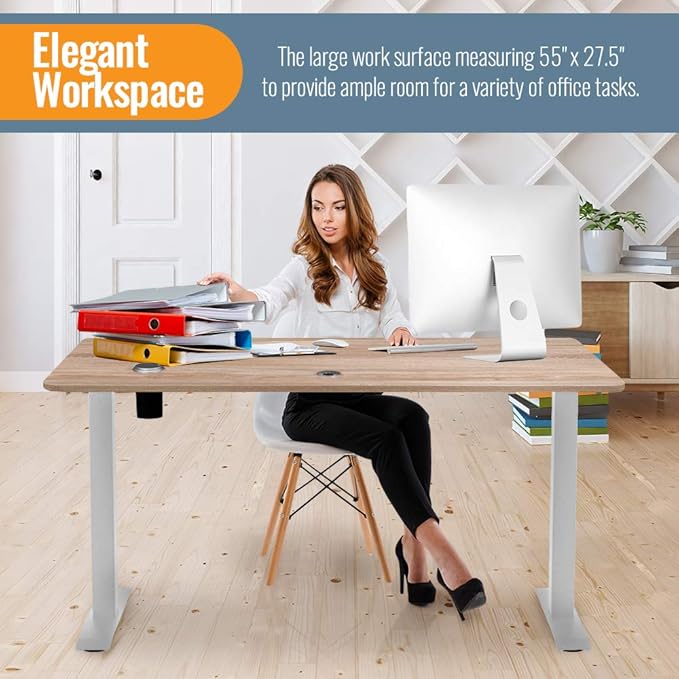 Mavo Craft 55-Inch Electric Standing Desk - Home Office and Study Contemporary Style Alloy Steel Base Wood Top Cable Management 1 Drawer for Working