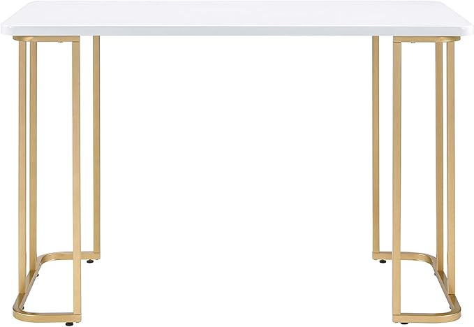 White &amp Gold Modern Writing Desk - Compact Home Office Computer Desk