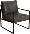Leather Accent Chair Set of 1 Metal Framed Armchair with Extra Soft Backrest and Cushion Mid Century Modern Chair with Sturdy Structure Modern Arm Chair for Living Room/Office/Bedroom Dark Grey