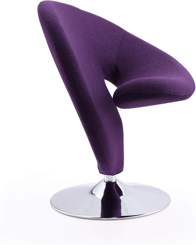Manhattan Comfort Curl Swivel Accent Chair Set of 1 with 360° Turn Fully Assembled Upholstered in Wool Blend Modern Ergonomic Design with Polished Chrome Base Set of 1 Purple