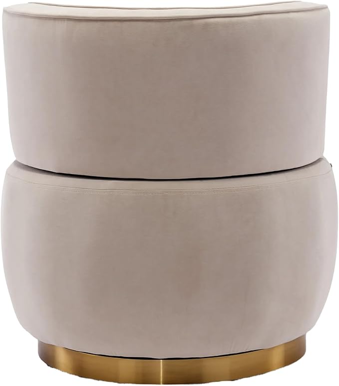Small Barrel Chair Swivel Barrel Chair with Thicken Backrest Round Accent Chair for Living Room Bedroom Office Comfortable Velvet Fabric Soft High-Density Foam Padding (Beige)