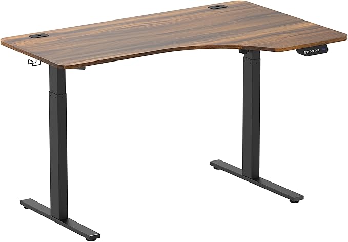SHW 55-Inch Large Electric Height Adjustable L-Shaped Standing Desk with Right Facing Corner Walnut