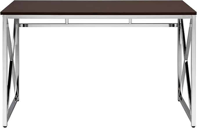 Modern Home Office Desk | Chrome Legs | 47 Wide | Brown MDF Top