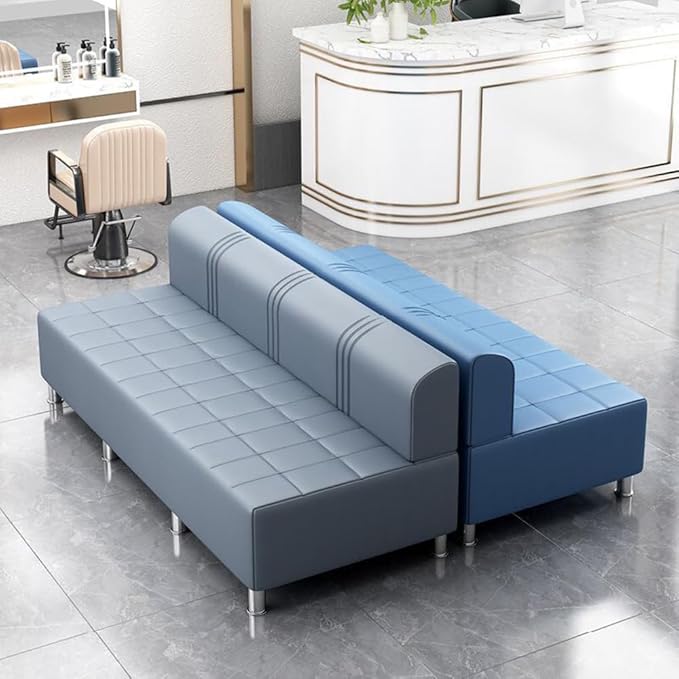 LITFAD Barber Shop Sofa Waiting Chair Modern Leisure Sofa for The Parlor Bedroom Leather Cushioned Couch Blue 67 L x 21.5 W x 23.5 H