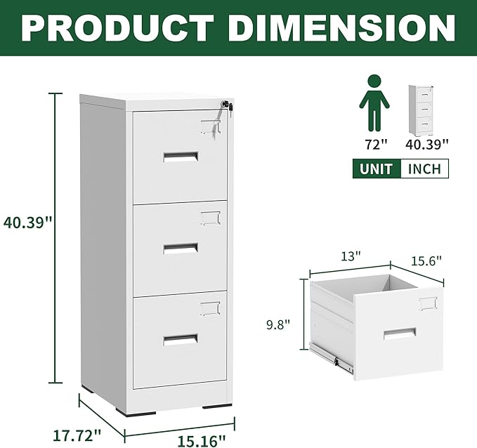 3 Drawer Small Metal Vertical File Cabinet with LockUnder Desk Storage Filing Cabinets for HomeOffice Cabinet Organizer Locking DrawersAssembly RequiredWhite