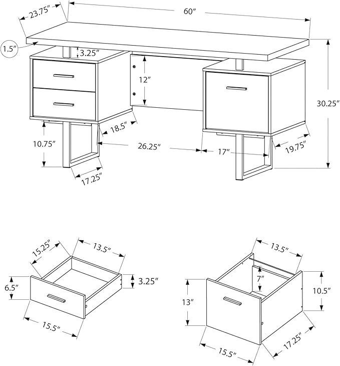 Monarch Specialties Cappuccino Hollow-Core/Silver Metal Office Desk 60-Inch