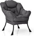 DORTALA Modern Lazy Chair Single Sofa Chair w/Side Pocket and Armrests Soft Upholstered Modern Leisure Chairs Suitable for Living Room Bedroom Grey