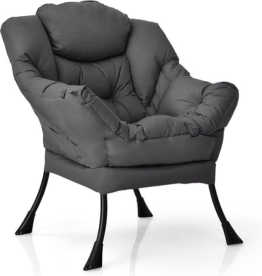 DORTALA Modern Lazy Chair Single Sofa Chair w/Side Pocket and Armrests Soft Upholstered Modern Leisure Chairs Suitable for Living Room Bedroom Grey