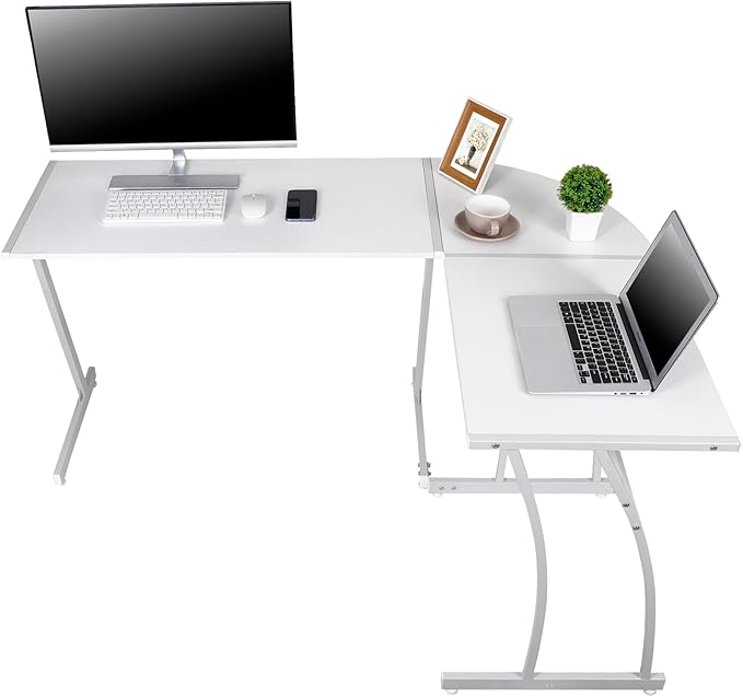 L-Shaped Corner Computer Desk Modern Gaming PC Study Table Writing Workstation for Home Office White