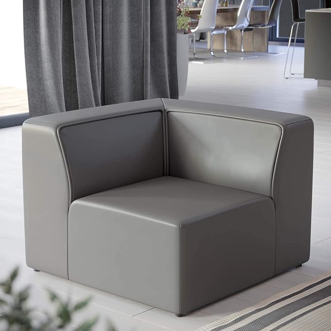 Modway Mingle Vegan Leather Sectional Sofa Corner Chair in Gray