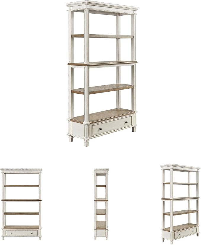 Signature Design by Ashley Realyn French Country 75 Bookcase with Drawer Chipped White