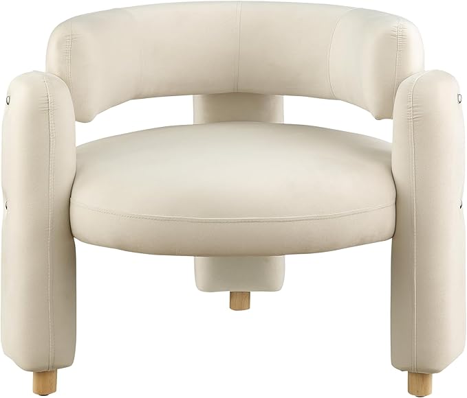 Oversized Armchair Mid-Century Reading Accent Chair Round Velvet Chair Modern Single Sofa Arm Chair for Living Room Bedroom Apartment Office (Beige)