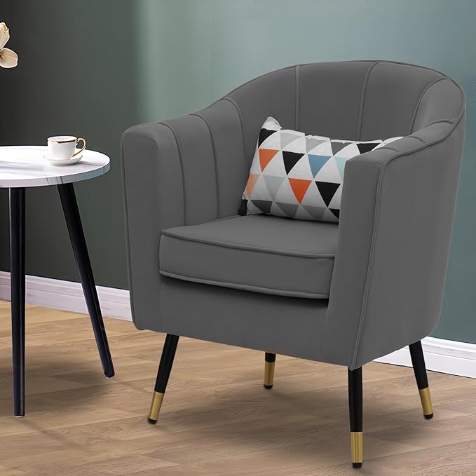 Magshion Barrel Accent Chair with Lumbar Pillow Modern Upholstered Armchair Ergonomic Single Sofa Chair for Living Room Bedroom Office 550 lbs Capacity - Gray