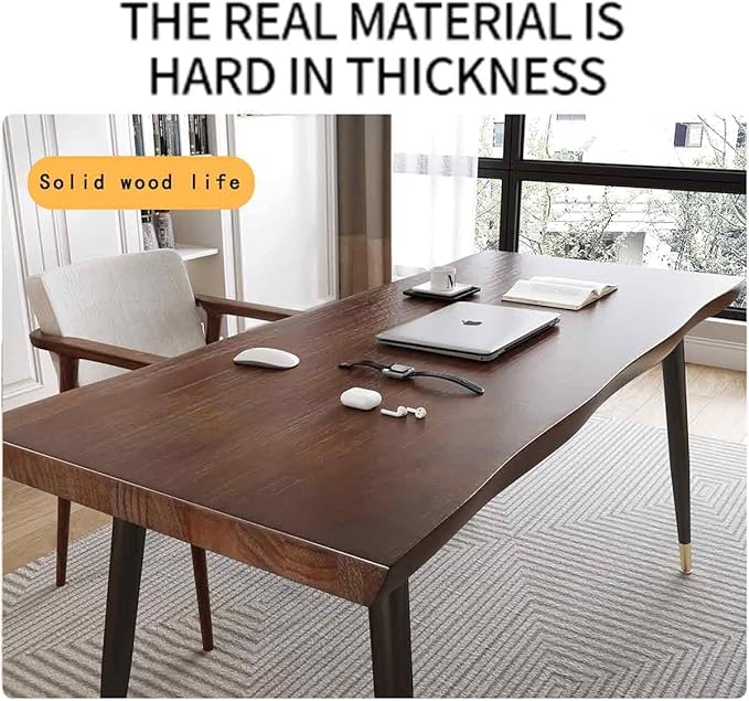 Modern Simple Style 55 Standing Desk Study Computer Desk - Black Metal Frame Solid Wood Planks for Home Office Bedroom