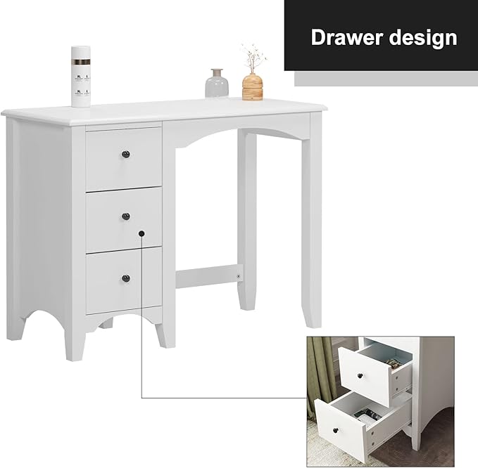 sogesfurniture 37.4'' Makeup Vanity Table with Drawers Modern Home Office Computer Desk with Storage Drawers &amp Spacious Desktop Writing Study Desk for Home Office Dressing Table White