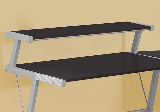Penau L Shaped Computer Desk Corner Home Office Desk Modern Brown Laminate with Grey Metal Accents Space-Saving Design Easy Assembly
